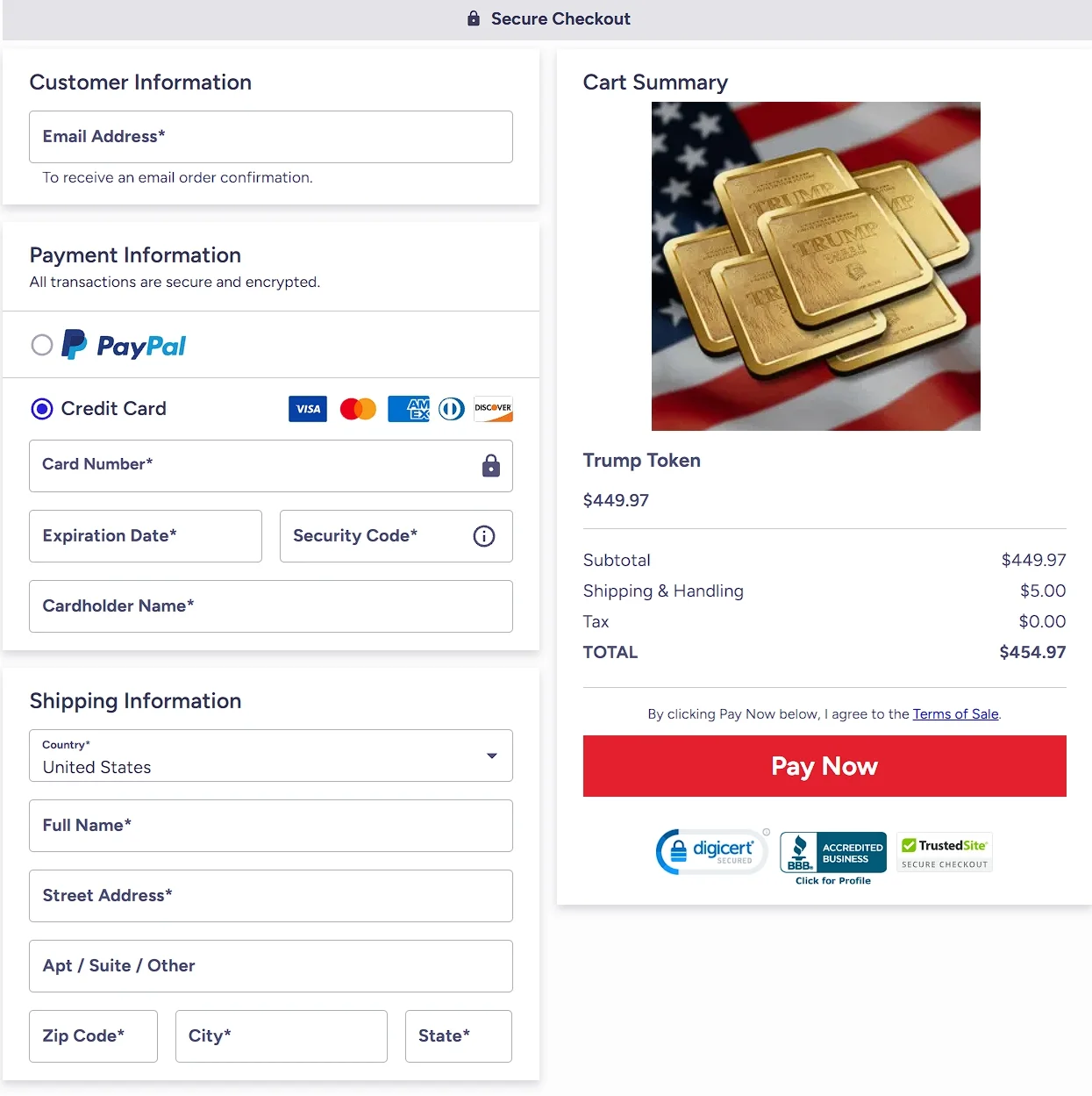 Trump Token Of Realization Order Page